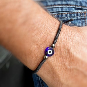 Evil Eye Bracelet for Men, Braided Bracelet Black Cord, Gift for Him