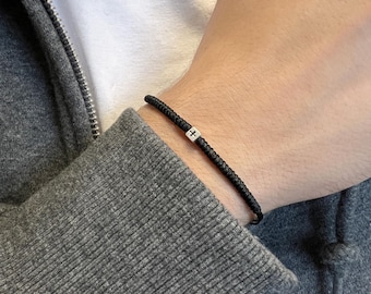 Silver Cross Bracelet Mens, Braided Waterproof Cord Bracelet Adjustable, Greek Jewelry Gifts
