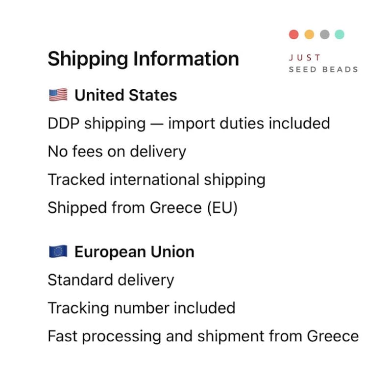 Shipping information image for USA and EU customers with tracked delivery from Greece.