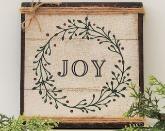 Vintage Inspired Christmas Decor |  Rustic Sign | Joy Heirloom Quality Wood Sign
