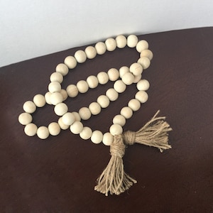Stylish Handmade Wooden Bead Garland with Tassels | Farmhouse Boho Home Decor Accent | Ready to Ship | Unique Rustic Touch