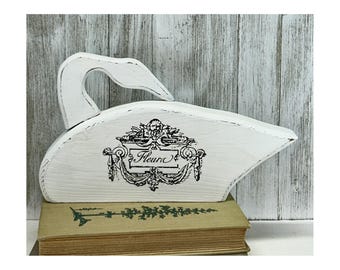Vintage Inspired Wooden Swan Decor – French Country Floral Accent