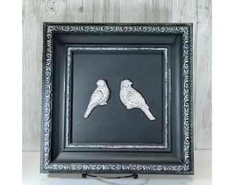 Upcycled Wooden Bird Frame – Hand Molded Clay Art, French Country Decor