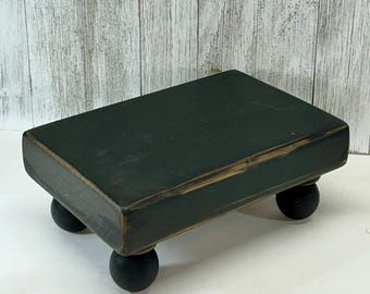 Chunky Black Distressed Wooden Riser | Rustic Farmhouse Pedestal Stand | Display Stand for Candles, Plants & Seasonal Decor