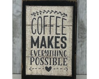 Rustic Coffee Bar Wood Sign | Farmhouse Tiered Tray Decor