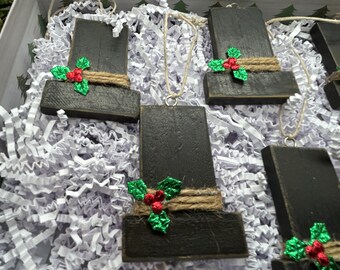 Boxed Set of Six Rustic Snowman Hat Ornaments – Handmade Farmhouse Christmas Decor