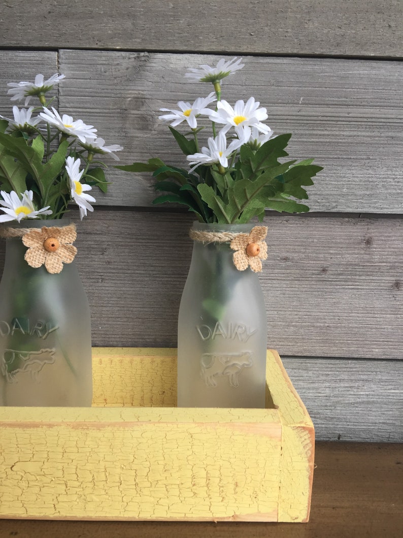 Milk Bottle Centerpiece With Flowers Shabby Chic Wood Box Etsy