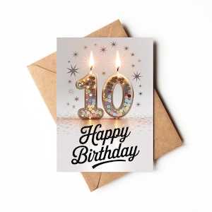 10. Geburtstagskarte | Druckbare Karte | Feier-Karte für 10-jährige | Einzigartige Geburtstagskarte | Alles Gute zum 10. Geburtstag Karte zum selbst ausdrucken
