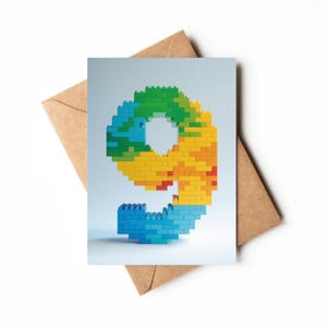 9 Jahre alte Lego Geburtstagskarte | Druckbare Karte | Karte für Neunjährige Party | Lego Thema | Einzigartige Geburtstagskarte | Lego-Geburtstag