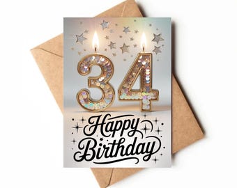 34th Birthday Card | Printable Card | Card For Thirty-Four Year Old | Unique Birthday Card Digital | Happy 34th Birthday Card Print