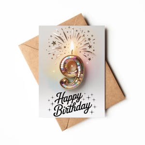 Cartão de 9º aniversário | Cartão para impressão | Cartão comemorativo para criança de nove anos | Cartão de aniversário exclusivo | Cartão de feliz aniversário de 9 anos para impressão