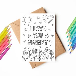 Carte à colorier imprimable pour grand-mère | Coloriez le vôtre | Cadeau de dernière minute | Cadeau DIY | Carte à téléchargement immédiat | Carte de fête des mères pour grand-mère