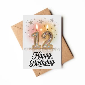 12e anniversaire | Carte imprimable | Carte de célébration pour fille de 12 ans | Carte d'anniversaire unique | Carte Joyeux 12e anniversaire imprimable