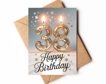 38th Birthday Card | Printable Card | Card For Thirty-Eight Year Old | Unique Birthday Card Digital | Happy 38th Birthday Card Print