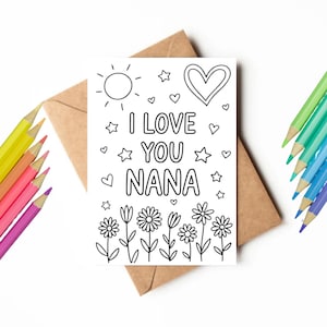 Tarjeta para colorear imprimible para Nana / Colorea la tuya / Regalo de último minuto / Regalo DIY / Tarjeta de descarga instantánea / Tarjeta del Día de la Madre para la Abuela