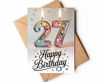27th Birthday Card | Printable Card | Card For Twenty-Seven Year Old Girl | Unique Birthday Card Digital | Happy 27th Birthday Card Print