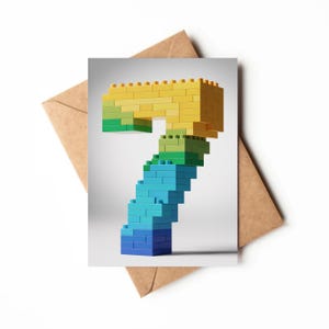 7 Jahre alte Lego Geburtstagskarte | Druckbare Karte | Karte für Sieben Jahre alten Party | Lego Thema | Einzigartige Geburtstagskarte | Lego-Geburtstag