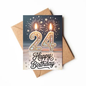 Cartão de 24º aniversário | Cartão para impressão | Cartão para menina de 24 anos | Cartão de aniversário exclusivo para download | Cartão de feliz aniversário de 24 anos para impressão