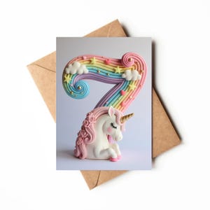 Tarjeta de unicornio para el séptimo cumpleaños / Tarjeta imprimible / Tarjeta para fiesta de 7 años / Temática de unicornio / Tarjeta de cumpleaños única / Cumpleaños mágico