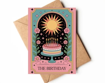 Biglietto di compleanno con i tarocchi / Biglietto stampabile / Biglietto di stregoneria / Tema magico / Tema crostata / Biglietto di compleanno con i tarocchi unico / Astrologia