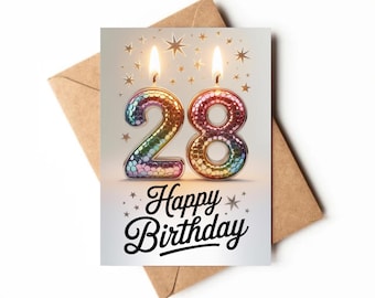 28th Birthday Card | Printable Card | Card For Twenty-Eight Year Old Girl | Unique Birthday Card Digital | Happy 28th Birthday Card Print