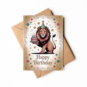 Cartão de Tarô de Aniversário | Cartão para Imprimir | Cartão de Bruxa | Tarô do Leão | Tema de Tarô | Cartão de Tarô de Aniversário Exclusivo | Astrologia