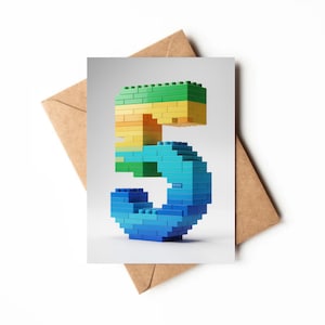 Carte d'anniversaire Lego 5 ans | Carte imprimable | pour une fête de cinq ans | Thème LEGO | Carte d'anniversaire unique | Anniversaire Lego
