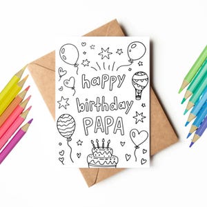 Carte à colorier imprimable pour l'anniversaire de papa | Coloriez le vôtre | carte d'anniversaire grand-père | Cadeau DIY | Cadeau de dernière minute | Carte à téléchargement immédiat