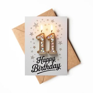 11. Geburtstagskarte | Druckbare Karte | Festkarte für elfjähriges Mädchen | Einzigartige Geburtstagskarte | Alles Gute zum 11. Geburtstag Karte zum Ausdrucken