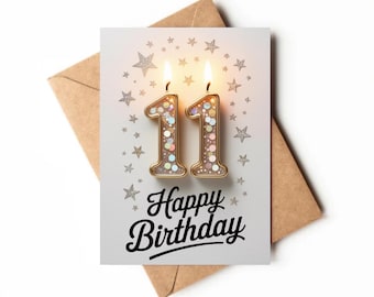 Biglietto di auguri per l'11° compleanno per ragazzi, con torta