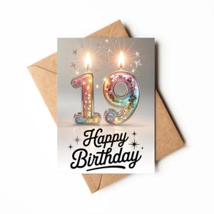 19e anniversaire | Carte imprimable | carte postale pour fille de 19 ans | Carte d'anniversaire unique à télécharger | Impression de carte Joyeux 19e anniversaire