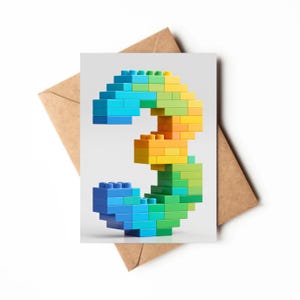 Cartão de aniversário de Lego para criança de 3 anos | Cartão para impressão | Cartão para festa de três anos | Tema Lego | Cartão de aniversário exclusivo | Aniversário Lego