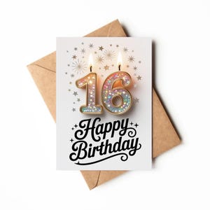16.Geburtstagskarte | Druckbare Karte | Festkarte für 16 Jahre altes Mädchen | Einzigartige Geburtstagskarte | Sweet 16 Geburtstagskarte zum Ausdrucken