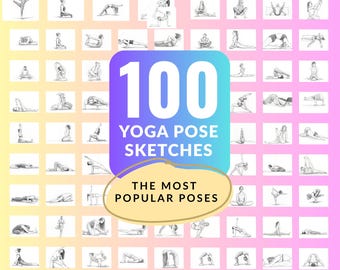 100 bocetos de posturas de yoga / Posturas de yoga imprimibles / Arte lineal de yoga / Descarga digital / Arte para diario de yoga / Imprimibles de yoga para pared