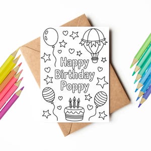 Printable Coloring Card For Poppy&#39;s Birthday | Color Your Own | Poppy Birthday Card | DIY Gift | Last Minute Gift | Instant Download Card