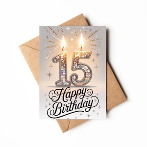 Tarjeta de 15 años / Tarjeta imprimible / Tarjeta para niña de 15 años / Tarjeta de cumpleaños única de Quinterra / Tarjeta de feliz 15 cumpleaños impresa