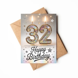32nd Birthday Card | Printable Card | Card For Thirty-Two Year Old | Unique Birthday Card Digital | Happy 32nd Birthday Card Print
