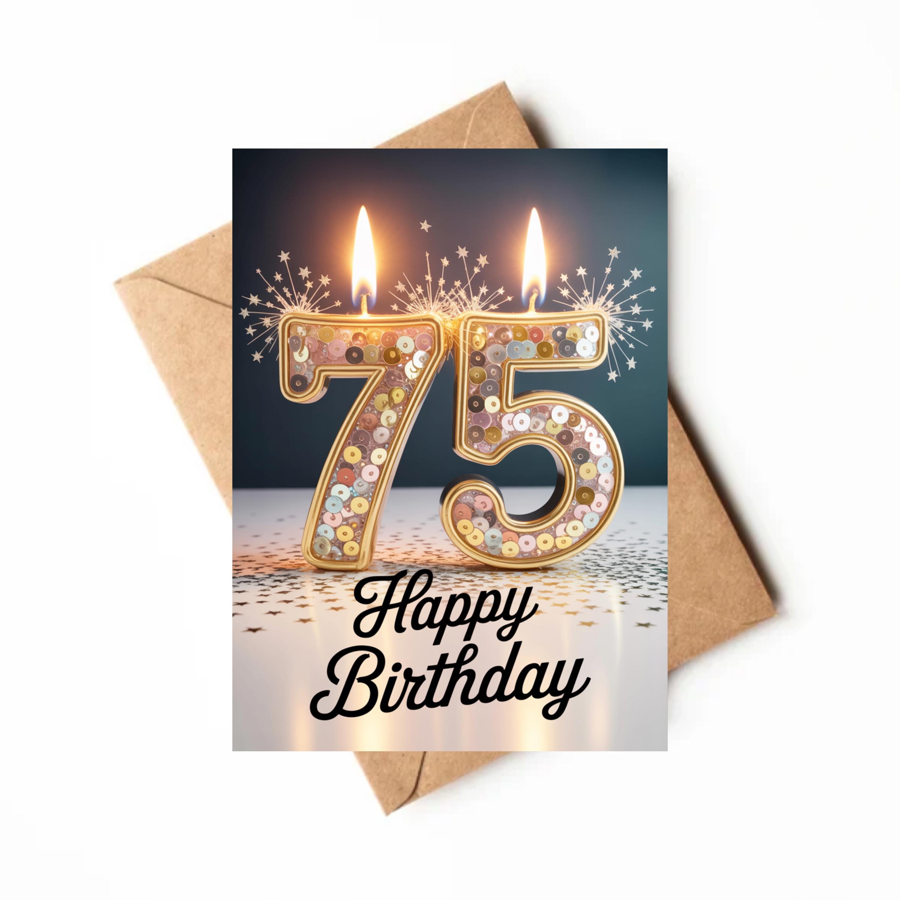 Biglietto Auguri 75° Compleanno Per Lei Old English Co.: Floreale Con Cuore In Lamina D'oro, 150x150mm, Stampato In Inghilterra