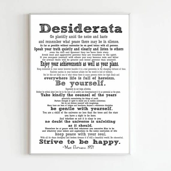 Desiderata Poem Printable | Inspirational Wall Art | Motivational Quote Print | Digital Download | Positive Affirmations Home Decor