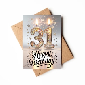 Cartão de 31º Aniversário | Cartão para Imprimir | Cartão para Trinta e Um Anos | Cartão de Aniversário Digital Exclusivo | Cartão de Feliz Aniversário de 31 Anos para Imprimir