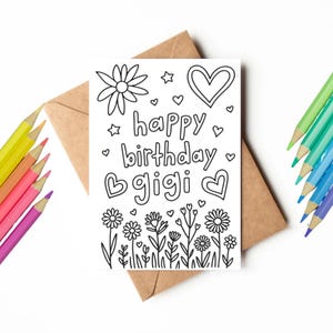 Druckbare Ausmal Karte für Gigi Geburtstag | Farbe nach Ihren Wünschen | Karte Oma zum Geburtstag | DIY Geschenk | Last Minute Geschenk | Sofortiger Download Karte