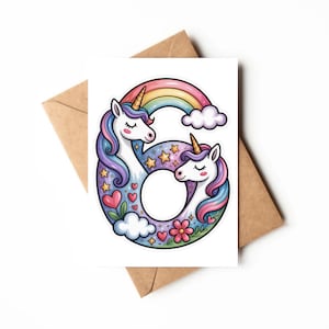 Tarjeta de unicornio para 6.º cumpleaños / Tarjeta imprimible / Tarjeta para fiesta de 6 años / Temática de unicornio / Tarjeta de cumpleaños única / Cumpleaños mágico