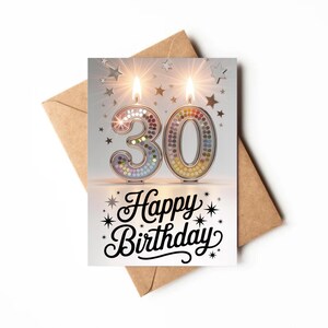 30歳の誕生日カード | 印刷可能なカード | 30歳の女性へのカード | ユニークなデジタル誕生日カード | 30歳の誕生日おめでとうカード（印刷）