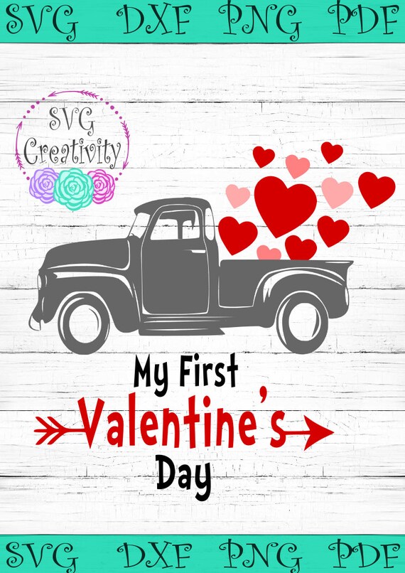 Download My First Valentine S Day Svg My First Valentine S Day Vintage Truck Svg Vintage Truck With Hearts