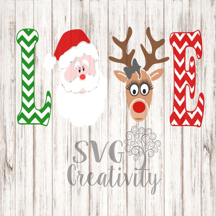 Download Christmas LOVE SVG Love with Santa and Reindeer SVG | Etsy