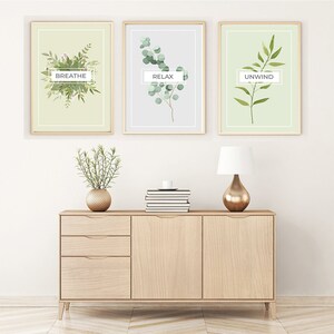 Relax Adem ontspannen Muurkunst | Ontspannen Afdrukken | Set van 3 afdrukken | Badkamer Print Decor | Adem | Rust | Badkamerprint | Afdrukken van planten