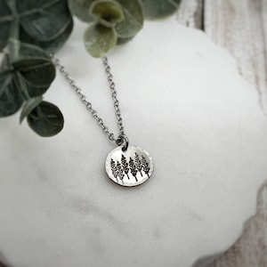 Winter Trees Necklace - Woodland-Inspired Jewelry - Tiny Personalized Forest Necklace - Hand-Stamped Tree Necklace
