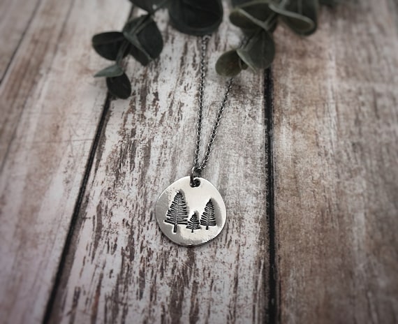 Three Pine Trees Necklace Pewter Necklace Tree Pines Pine Tree