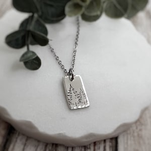 Rectangle Double Tree Outline Necklace - Evergreen Tree Necklace - Rectangle Necklace - Tree Necklace - Tree Necklaces for Women