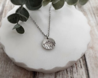 Hand-Stamped Mountain and Tree Necklace - Forest Necklace - Mountains and Trees - Mountain Necklace - Personalized Gift